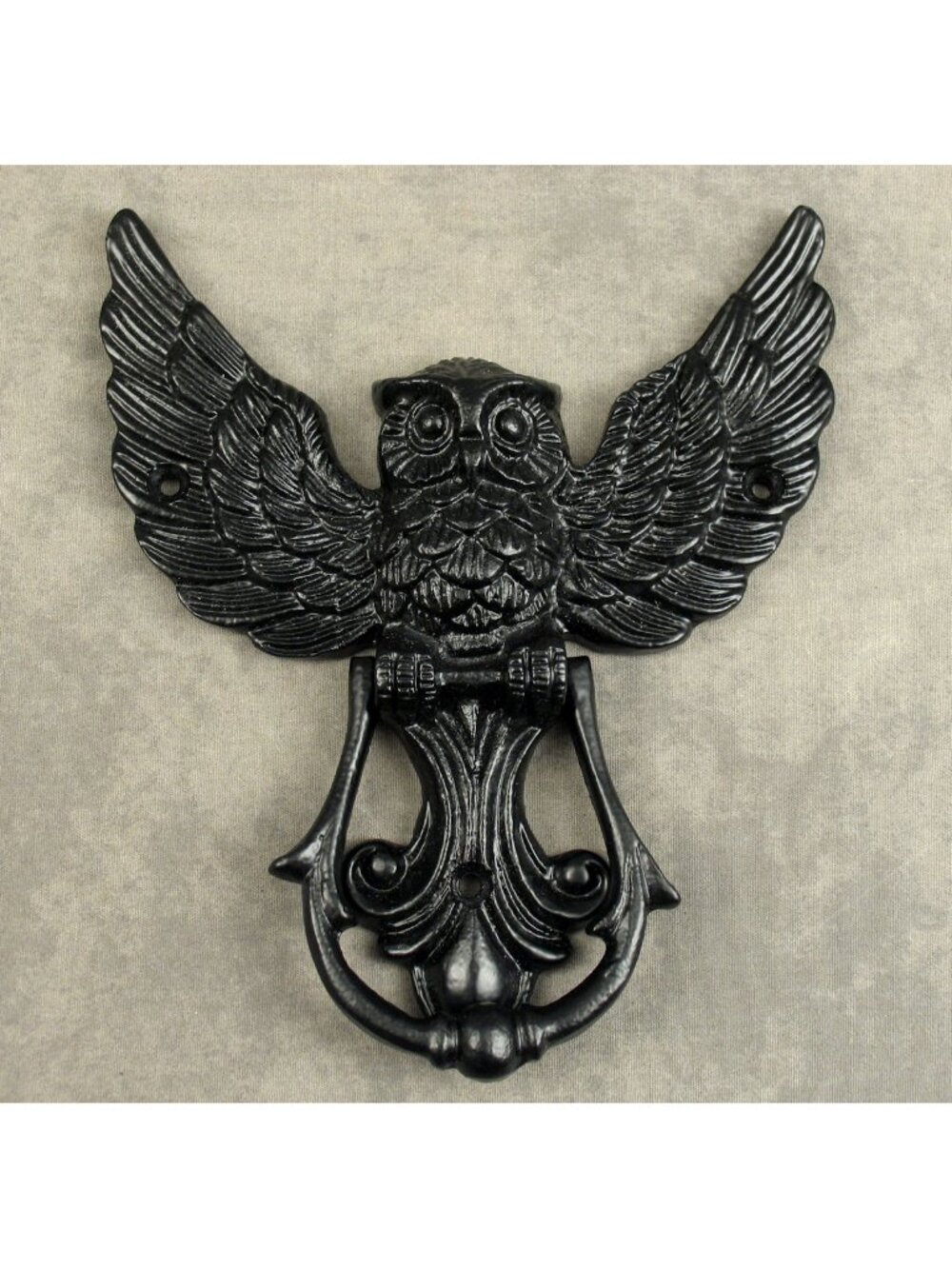 Black Cast Iron Owl in Flight Door Knocker Antique Style Front Door Hardware